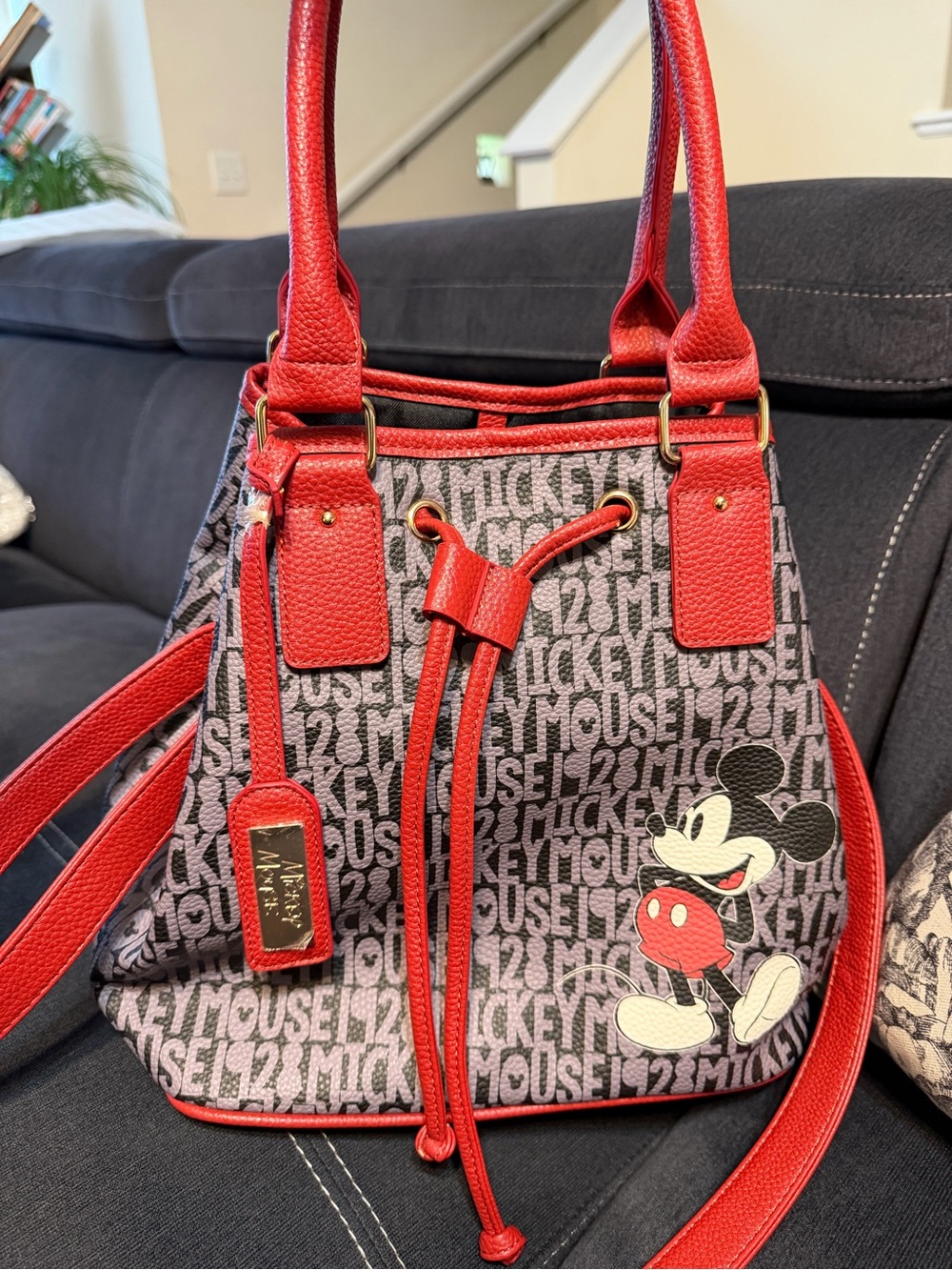 Disney Mickey Mouse Red Drawstring Bucket Bag